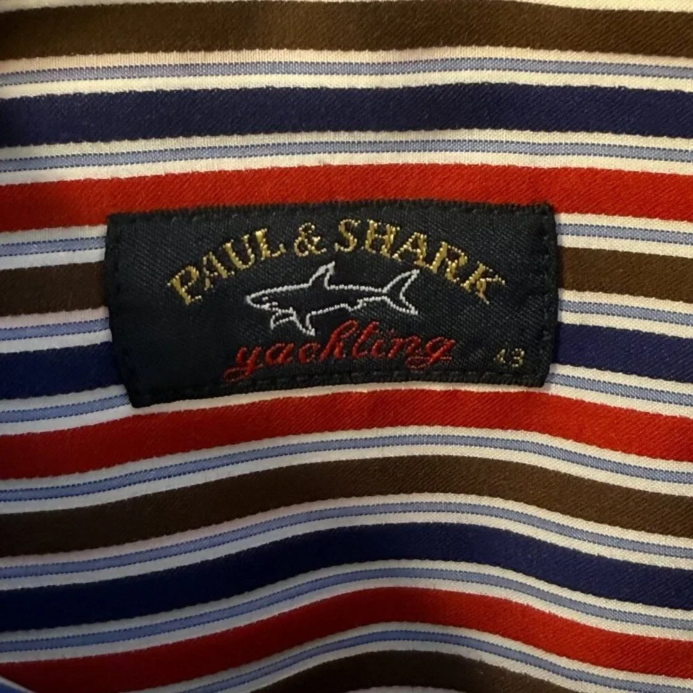 TWO Paul & Shark Yacht Club Vibrant Striped Button Down Dress Shirts Italy 43 41